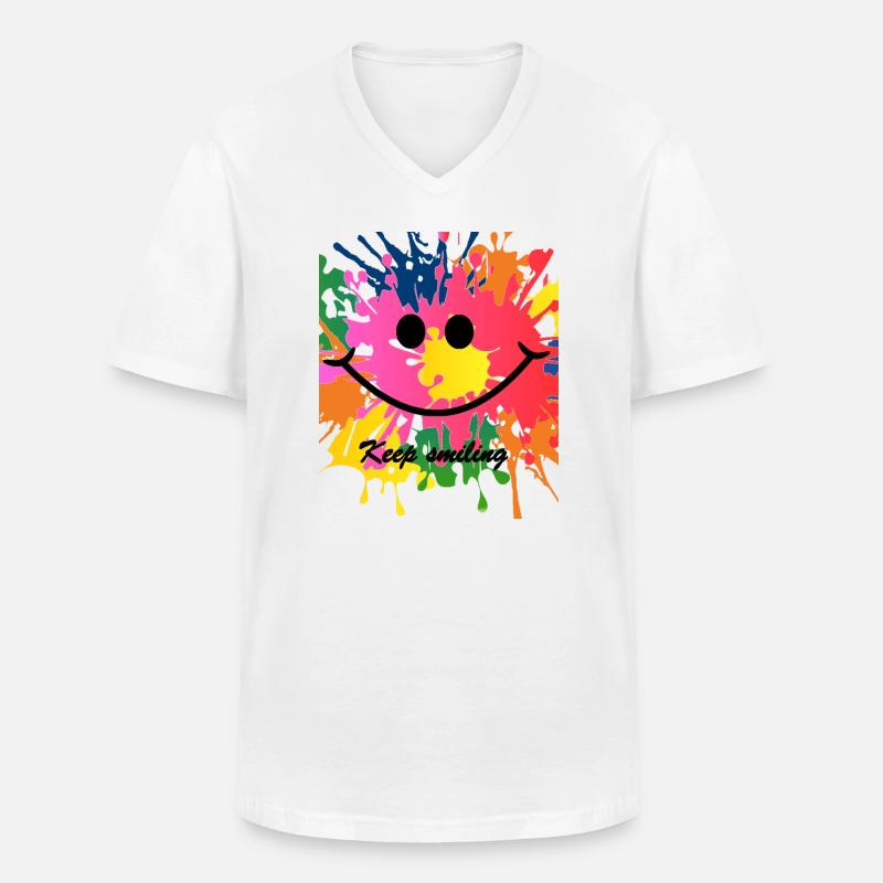 keep smiling splash bunt Freude - Männer-T-Shirt mit V-Ausschnitt - Weiß