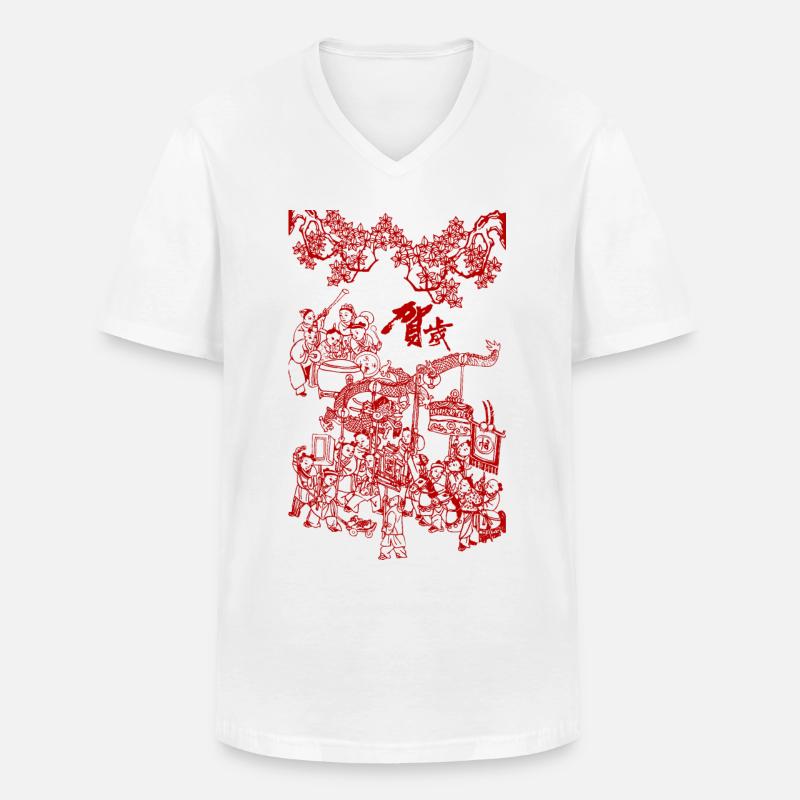 Folklore Chinesische Grafik - Männer-T-Shirt mit V-Ausschnitt - Weiß