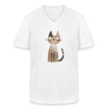Cute Whimsical Cat Illustration - Adorable Animal - Men's V-Neck T-Shirt - white - Front - AI Model Male 185 light (185cm)