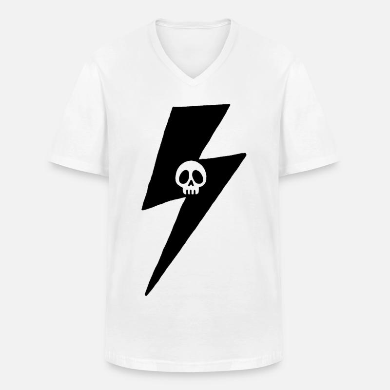 Minimalistischer Schädel Blitz - Männer-T-Shirt mit V-Ausschnitt - Weiß