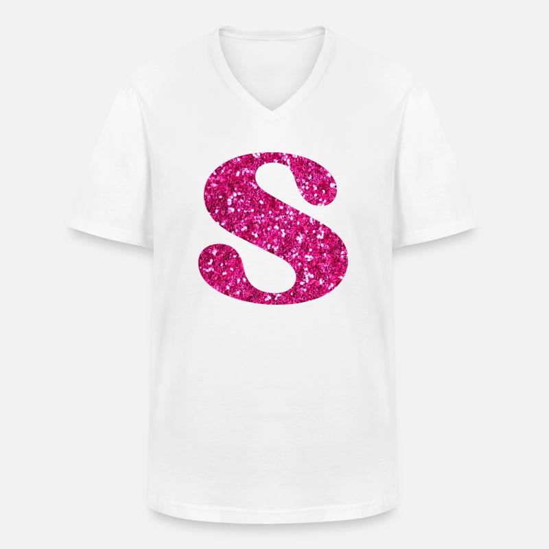 Glitzer rosa Buchstabe - Männer-T-Shirt mit V-Ausschnitt - Weiß