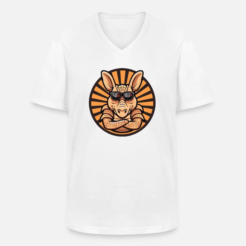 Gürteltier Cool Comic - Männer-T-Shirt mit V-Ausschnitt - Weiß
