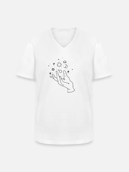 Hand moon space dark - Men's V-Neck T-Shirt - white