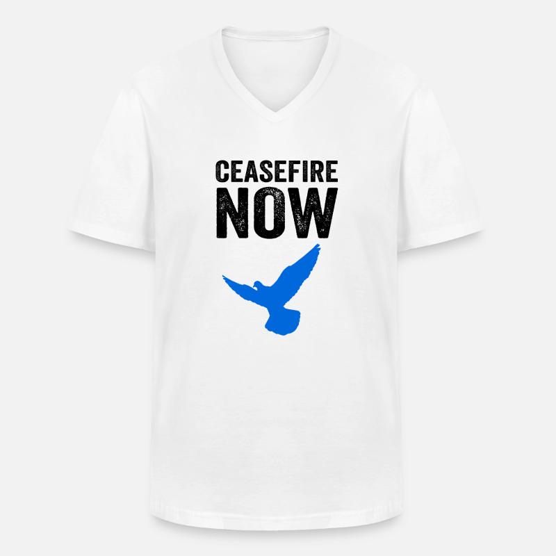 CEASEFIRE NOW mit Friedenstaube - Männer-T-Shirt mit V-Ausschnitt - Weiß