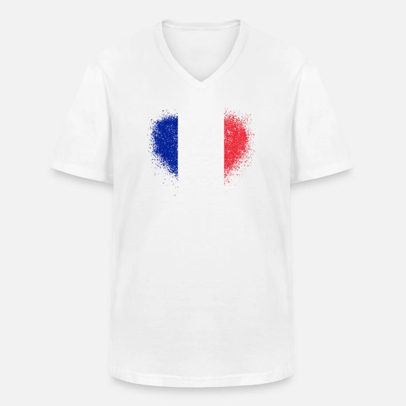Frankreich - Männer-T-Shirt mit V-Ausschnitt - Weiß