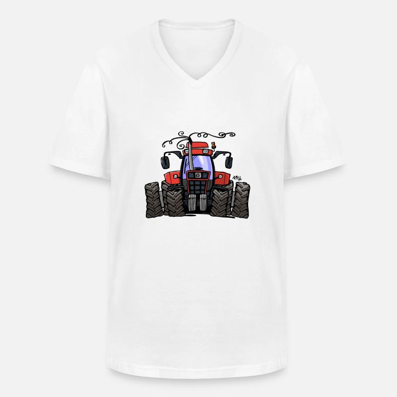 0251 Red tractor 1255 - Männer-T-Shirt mit V-Ausschnitt - Weiß