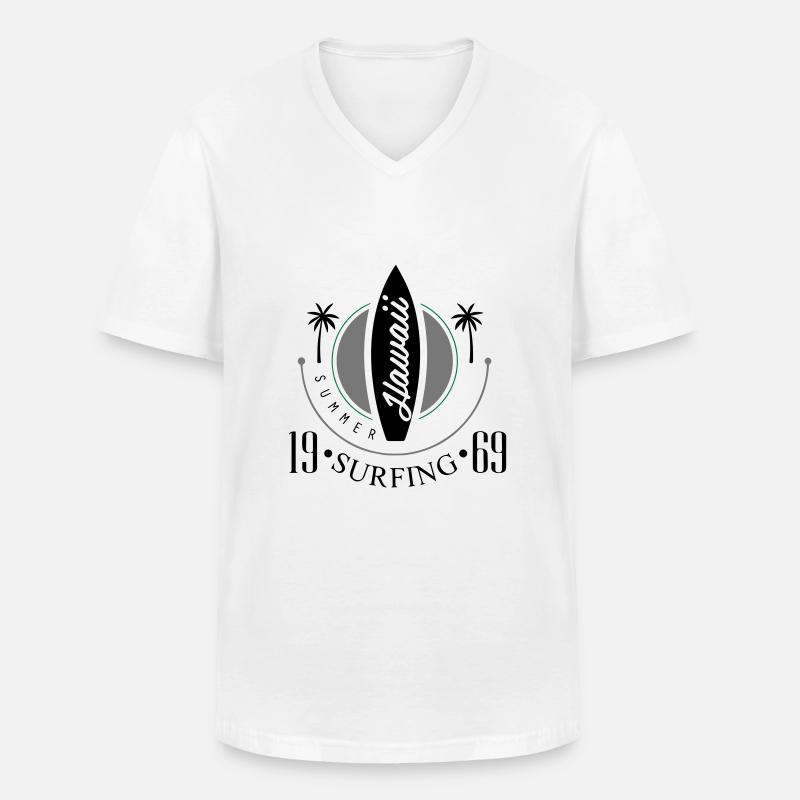 Surfing | Hawaii, Urlaub | Freizeitomode Bstyled - Männer-T-Shirt mit V-Ausschnitt - Weiß