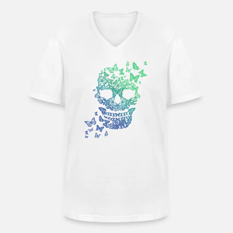 Schmetterling Schädel - Männer-T-Shirt mit V-Ausschnitt - Weiß