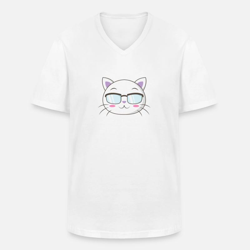 Nerd Katze mit Streberbrille - Männer-T-Shirt mit V-Ausschnitt - Weiß