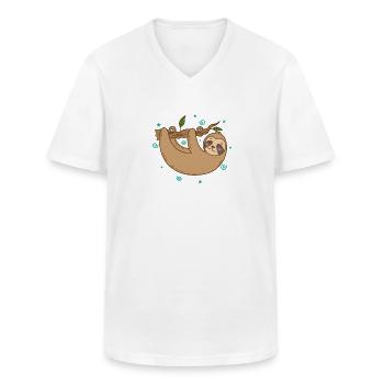 Sloth hangs happily on branch lazy - Men's V-Neck T-Shirt - white - Front - AI Model Male 185 light (185cm)