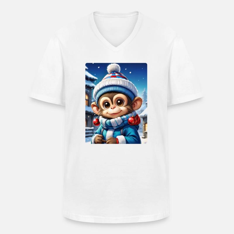 Anime Winterlandschaft Affe 1.5 - Männer-T-Shirt mit V-Ausschnitt - Weiß