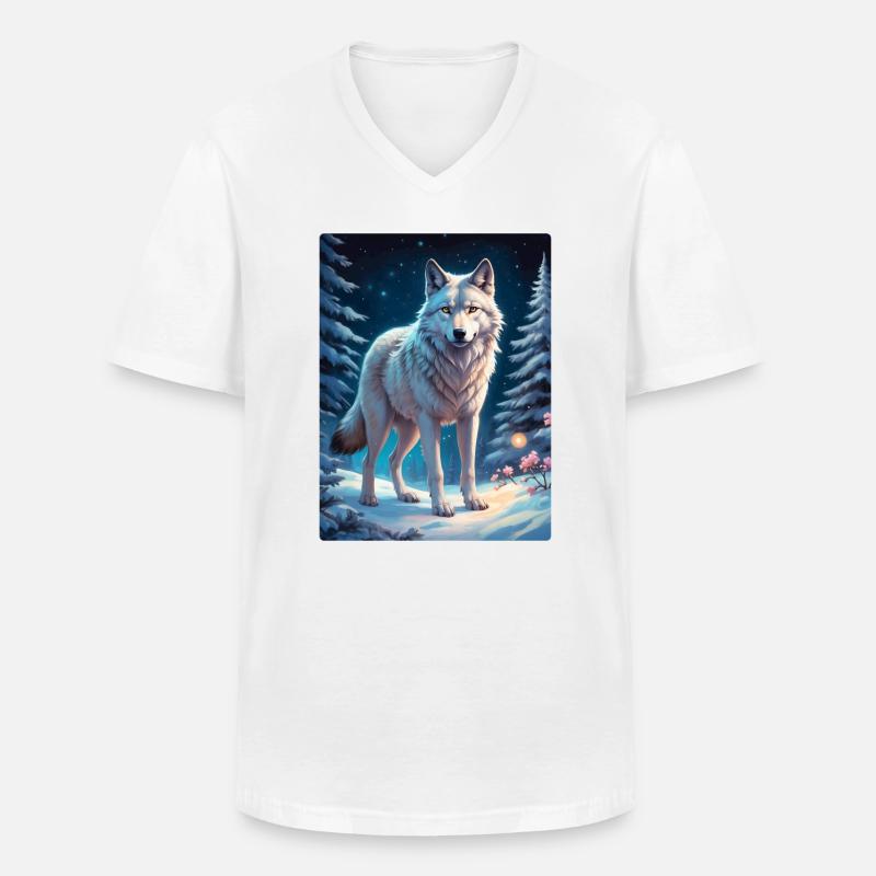 Winterlandschaft Wolf 1.1 - Männer-T-Shirt mit V-Ausschnitt - Weiß