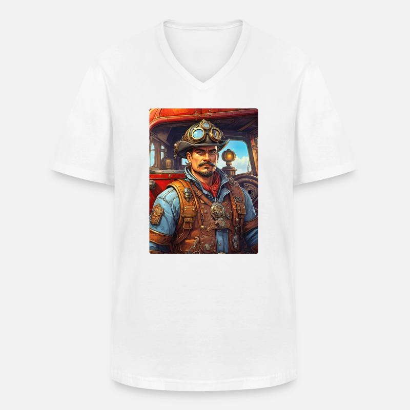 Steampunk Firefighter Man 1.21 - Männer-T-Shirt mit V-Ausschnitt - Weiß