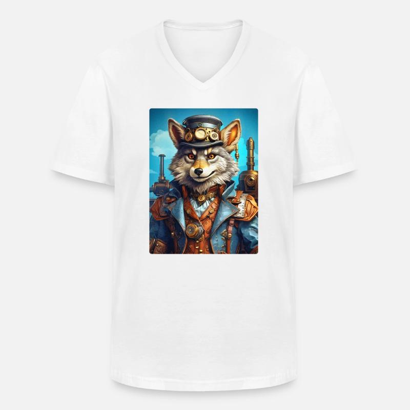 Steampunk Wolf 1.14 - Männer-T-Shirt mit V-Ausschnitt - Weiß