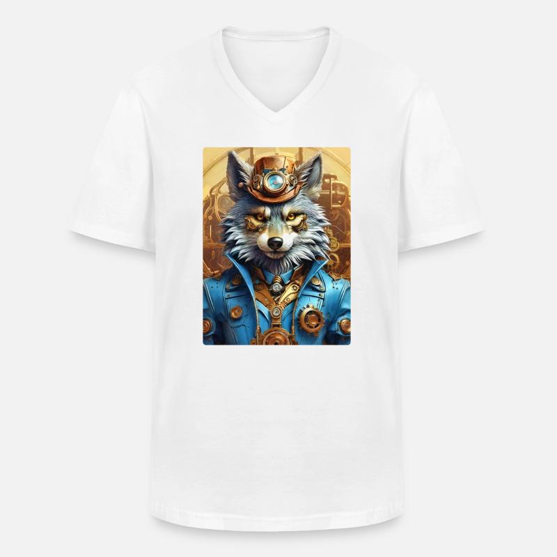 Steampunk Wolf 1.8 - Männer-T-Shirt mit V-Ausschnitt - Weiß