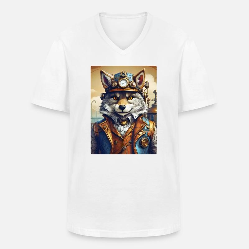 Steampunk Wolf 1.22 - Männer-T-Shirt mit V-Ausschnitt - Weiß