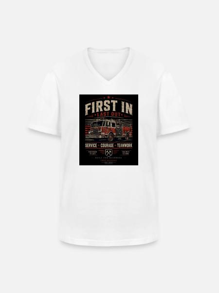 Fire Brigade First In Last Out - Men's V-Neck T-Shirt - white