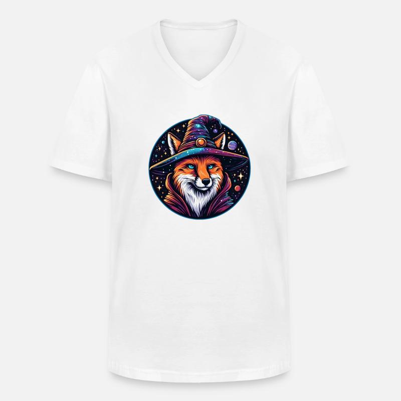 Fantasy Fox - Himmlischer Zauberer - Männer-T-Shirt mit V-Ausschnitt - Weiß