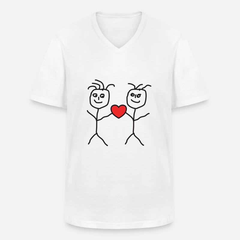 Strichmänchen - Männer-T-Shirt mit V-Ausschnitt - Weiß