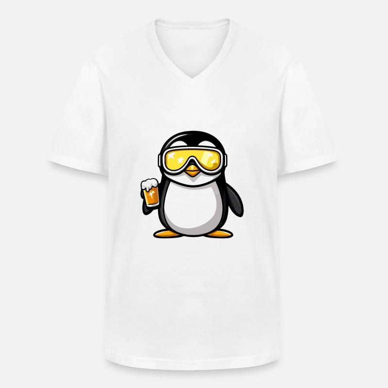 Pinguin Ski Bier - Männer-T-Shirt mit V-Ausschnitt - Weiß
