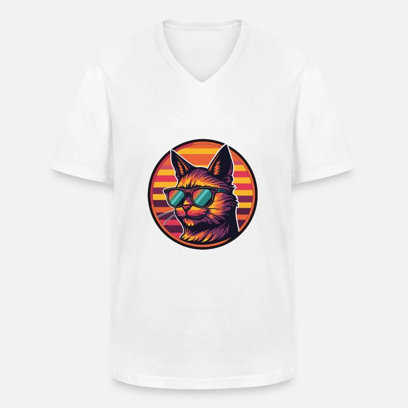 Katze Comic Cool Sommer - Männer-T-Shirt mit V-Ausschnitt - Weiß