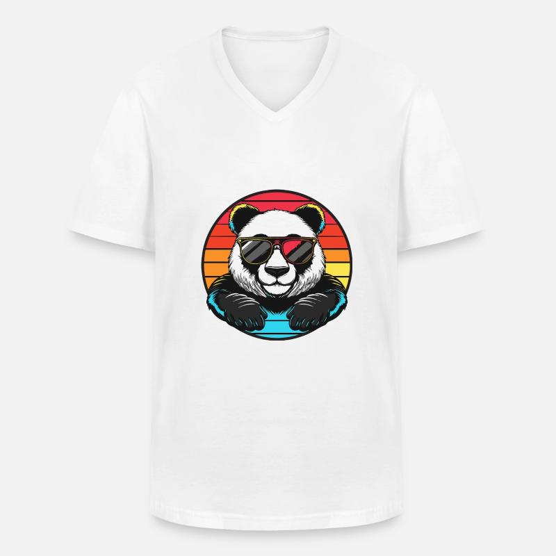 Panda Comic Cool Sommer - Männer-T-Shirt mit V-Ausschnitt - Weiß
