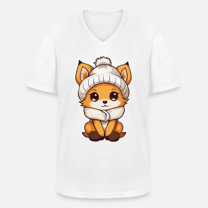 Fuchs Winter Comic - Männer-T-Shirt mit V-Ausschnitt - Weiß