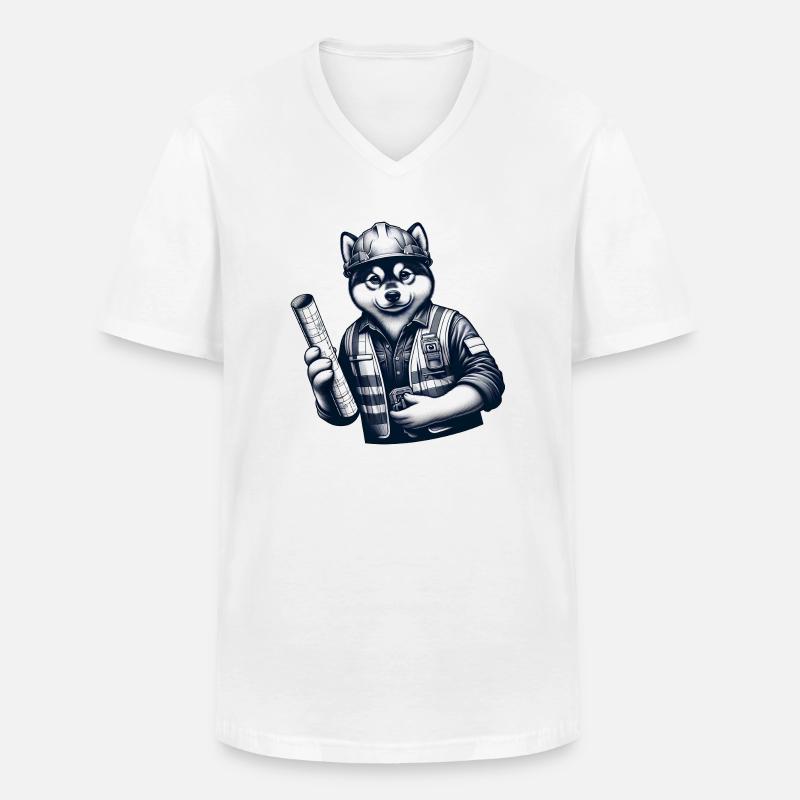 Cute Dog Construction Worker - Männer-T-Shirt mit V-Ausschnitt - Weiß