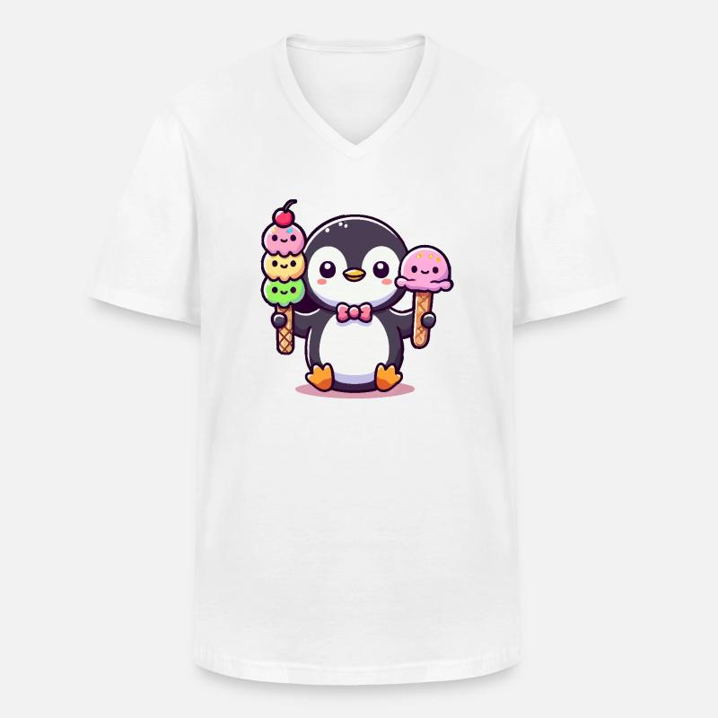 Pinguin mit Eis - Männer-T-Shirt mit V-Ausschnitt - Weiß