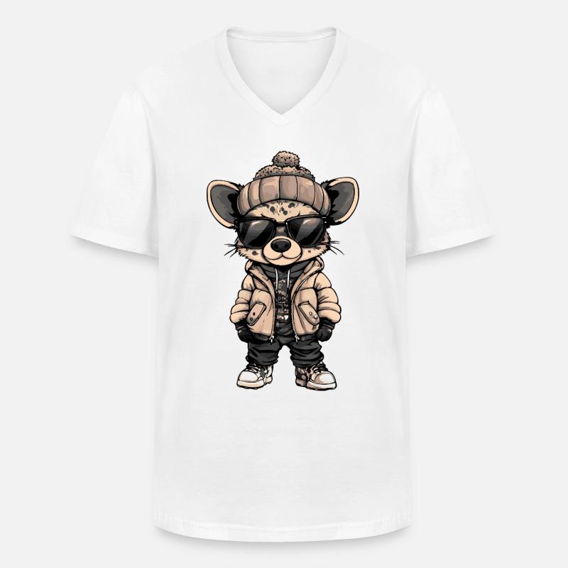 Hyäne Cool Comic - Männer-T-Shirt mit V-Ausschnitt - Weiß