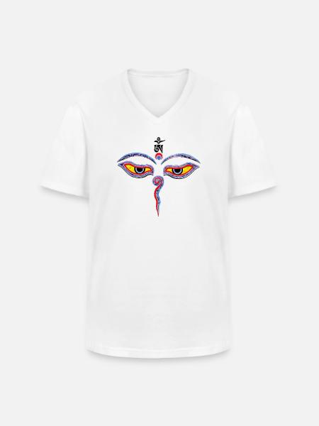 Wisdom Eyes Of Buddha - Bodhnath temple eyes 1 - Men's V-Neck T-Shirt - white