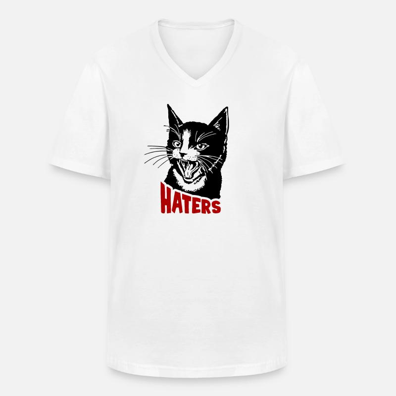 Katze und Hasser - Männer-T-Shirt mit V-Ausschnitt - Weiß