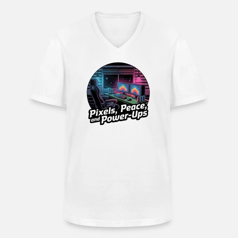 Pixels, Peace & Power-Ups – Gaming-Setup - Männer-T-Shirt mit V-Ausschnitt - Weiß
