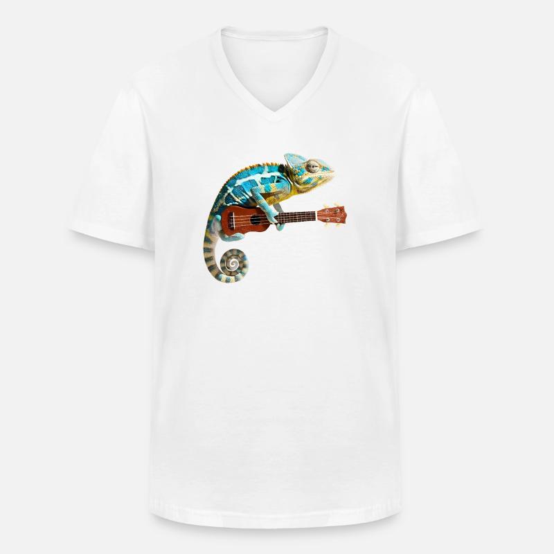 Chamäleon mit Ukulele - Männer-T-Shirt mit V-Ausschnitt - Weiß