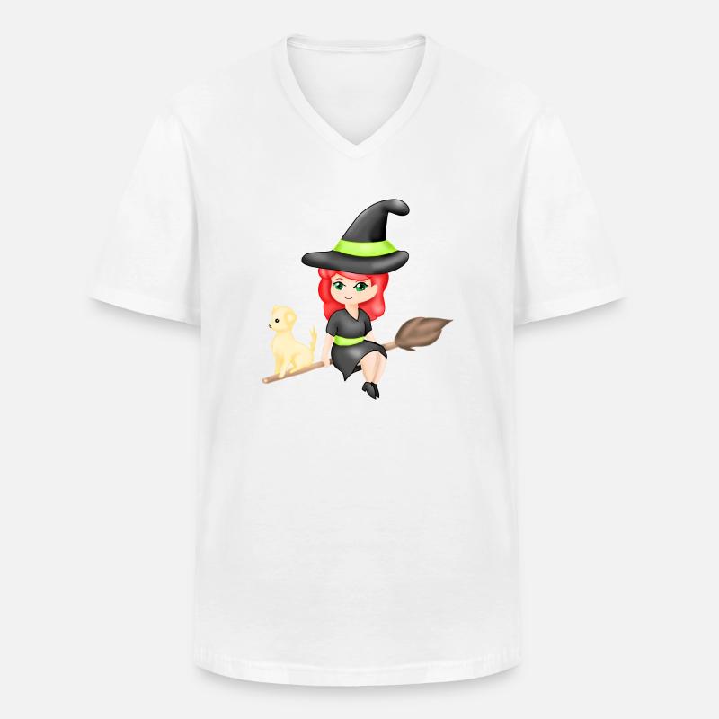 Chibi Witch with her dog - Männer-T-Shirt mit V-Ausschnitt - Weiß