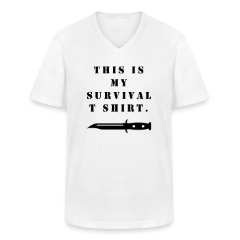 SURVIVAL T SHIRT - Men's V-Neck T-Shirt - white - Front - AI Model Male 185 light (185cm)