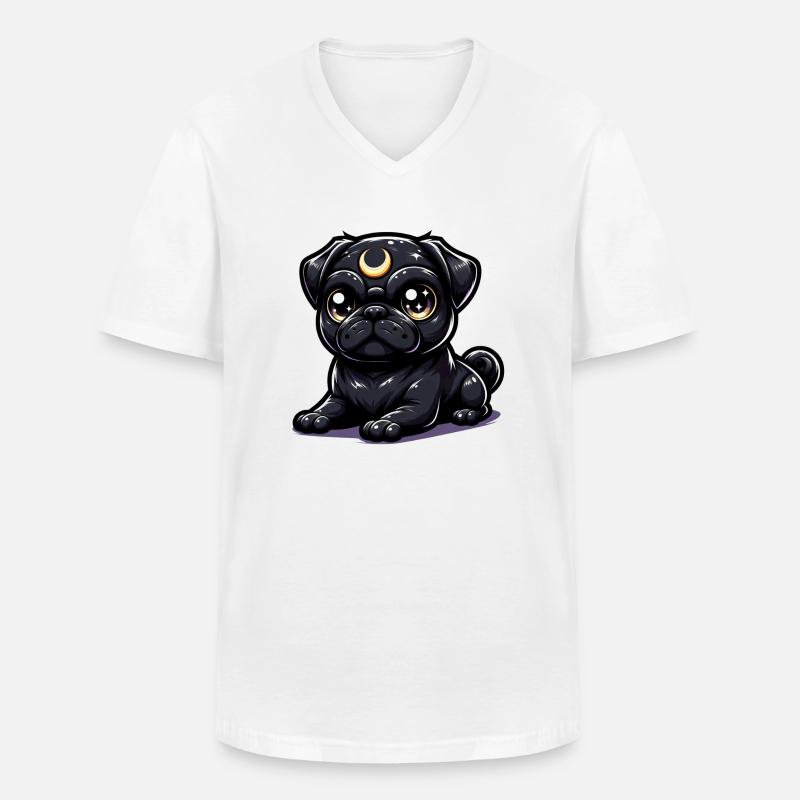 Mondhüter Mops - Männer-T-Shirt mit V-Ausschnitt - Weiß