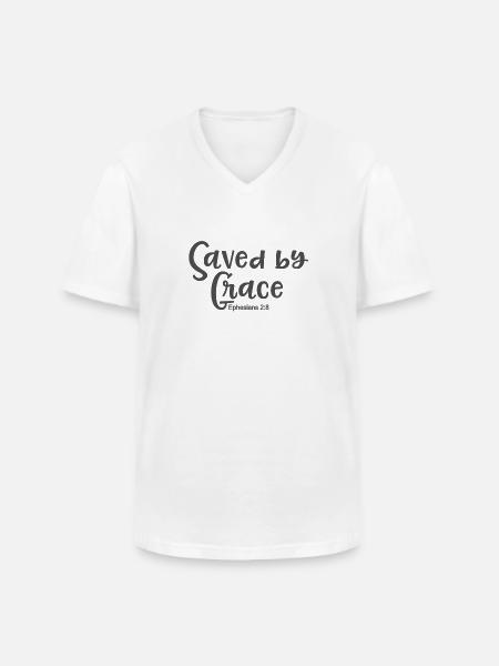 Christian Design Saved by Grace - Men's V-Neck T-Shirt - white