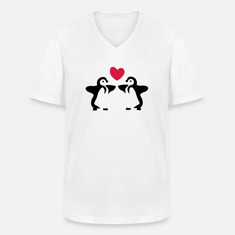 Penguin siblings / twins / gift idea - Men's V-Neck T-Shirt - white