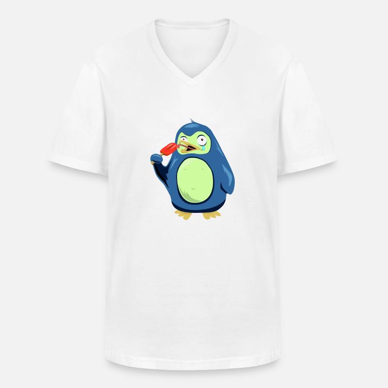 Frozen Pinguin isst Eis - Männer-T-Shirt mit V-Ausschnitt - Weiß