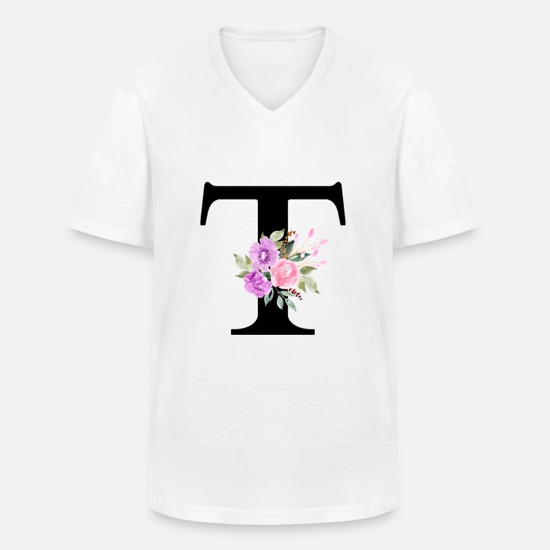 Lila Blumenbuchstabe T - Männer-T-Shirt mit V-Ausschnitt - Weiß