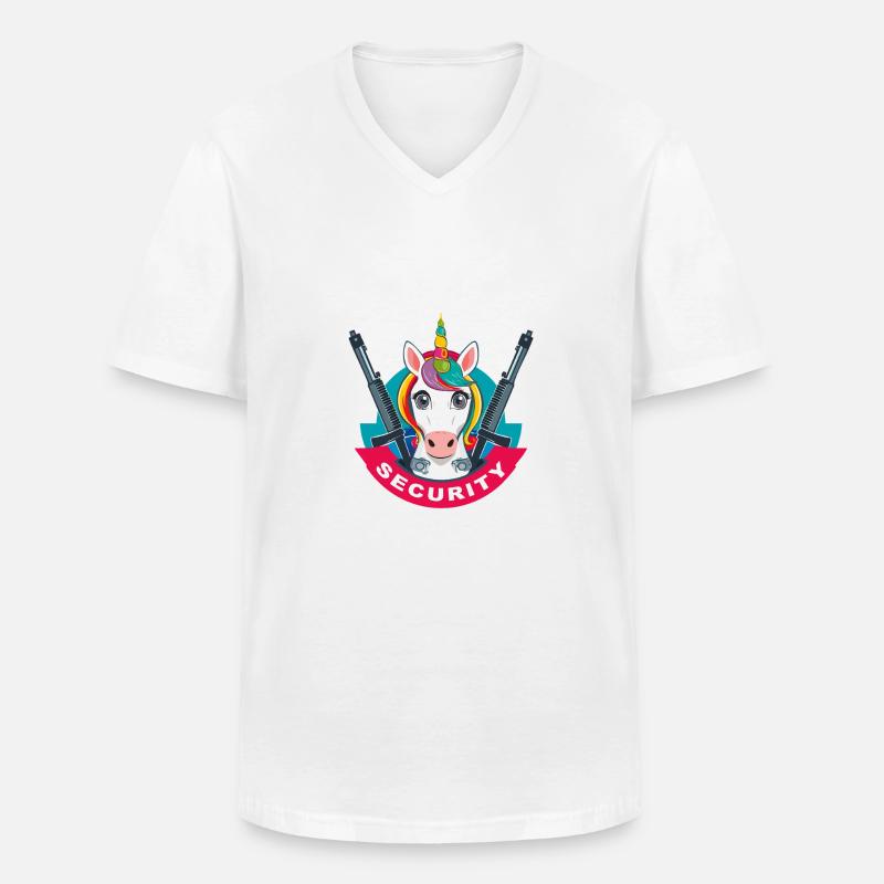 Unicorn Security - Männer-T-Shirt mit V-Ausschnitt - Weiß