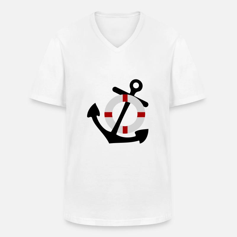 Anker mit Rettungsring - Männer-T-Shirt mit V-Ausschnitt - Weiß
