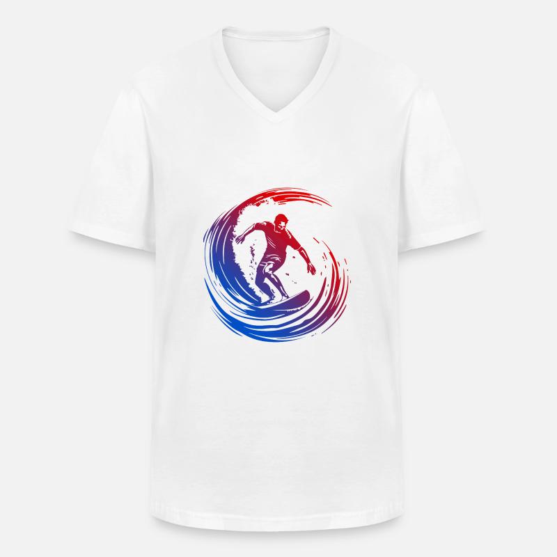 Surfer Silhouette Bunt - Männer-T-Shirt mit V-Ausschnitt - Weiß