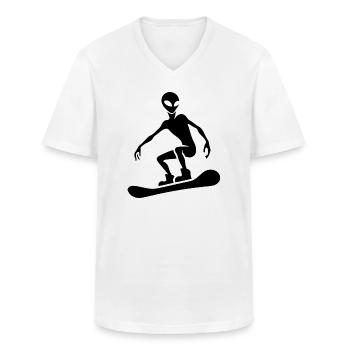 Minimalistisches Design: Alien Snowboarder - Männer-T-Shirt mit V-Ausschnitt - Weiß - Vorne - AI Model Male 185 light (185cm)