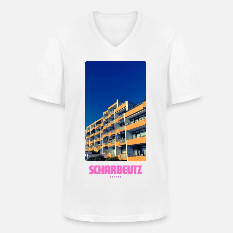 SCHARBEUTZ Ostsee - Männer-T-Shirt mit V-Ausschnitt - Weiß