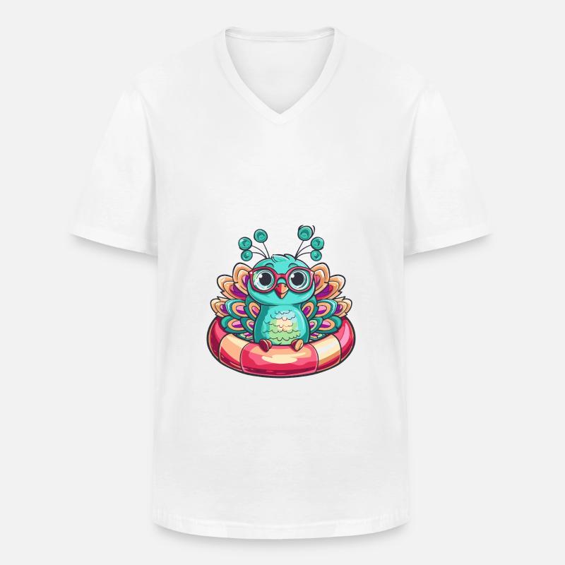 Pfau Vogel Comic Cool - Männer-T-Shirt mit V-Ausschnitt - Weiß