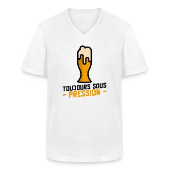 Toujours sous pression - Bière Humour, Drôle - T-shirt col V Homme - blanc - Devant - AI Model Male 185 light (185cm)