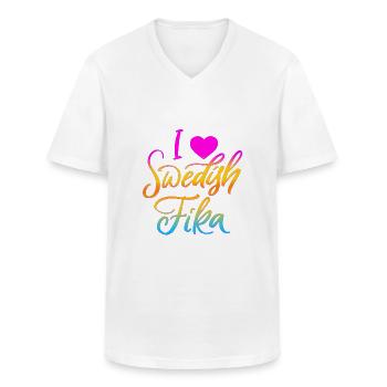 Sweden Sverige Viking Norden Scandinavia fika - T-shirt med V-ringning herr - vit - Fram - AI Model Male 185 light (185cm)