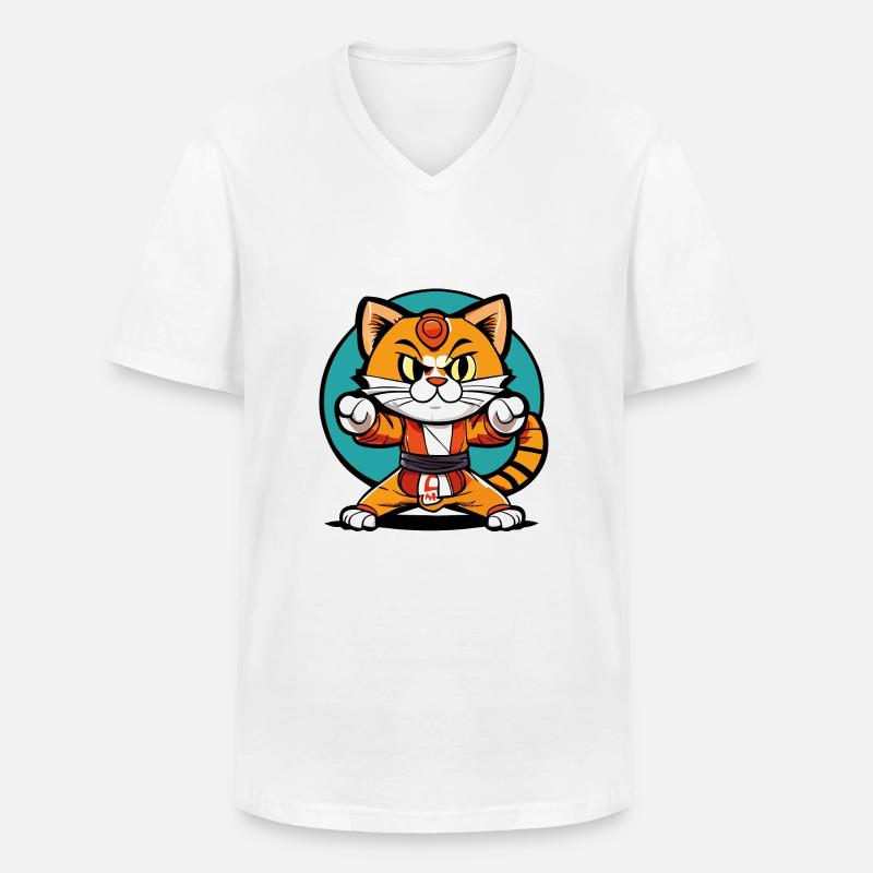 Ninja Katze Karate Kitty - Männer-T-Shirt mit V-Ausschnitt - Weiß